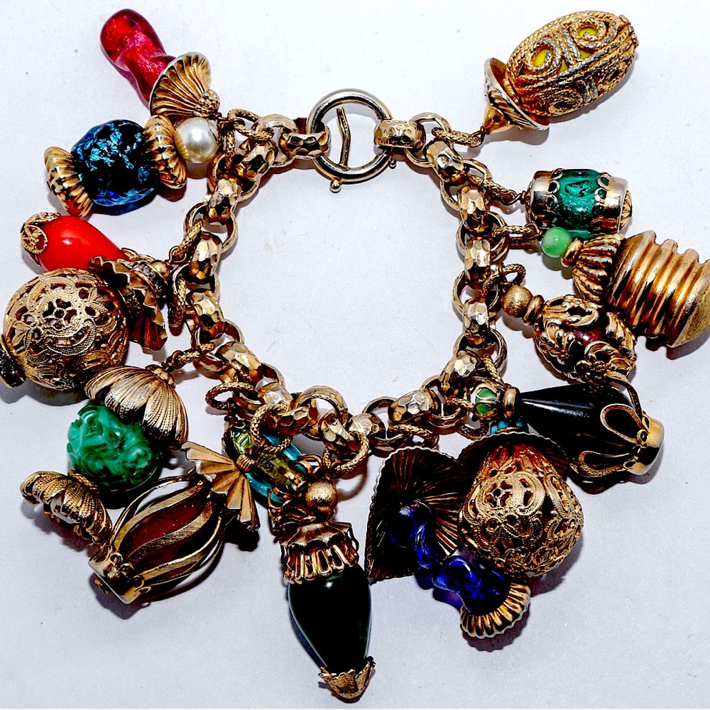 Gorgeous vintage Napier chunky lantern charm bracelet!